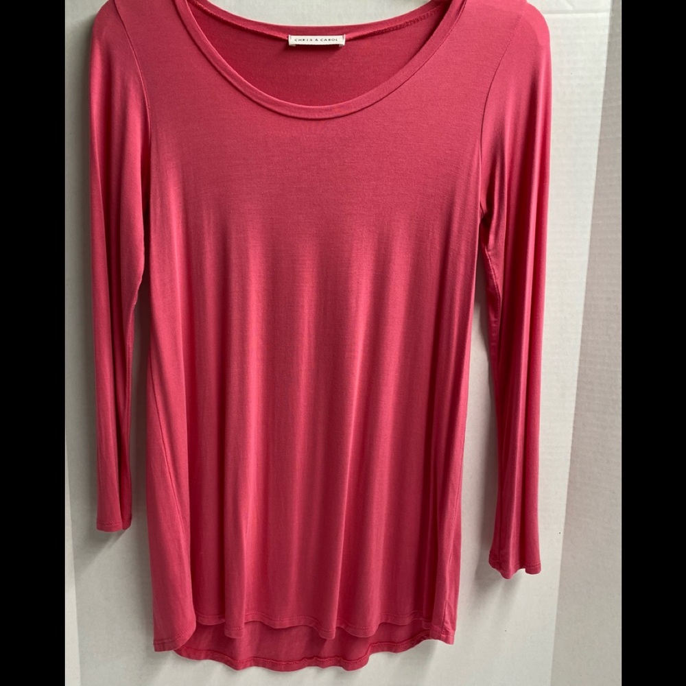 Chris & Carol Coral Top Size M Long Sleeve Scoop Neck Popover Flowy Relaxed USA